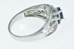 14K White Gold Oval Natural Sapphire Diamond Bypass Ring
