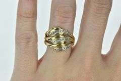 14K Yellow Gold Wavy Diamond Layered Statement Band Ring