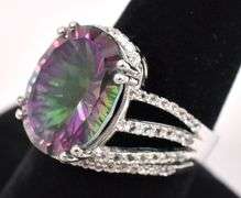 Marvelous 7.70CTS Mystic Quartz &. 0.83CTW White Topaz Ring in Sterling Silver
