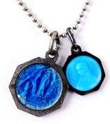 Antique French Enameled Madonna Medals on Sterling Chain