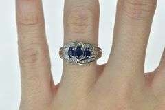 14K White Gold Oval Natural Sapphire Diamond Bypass Ring