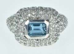 14K White Gold 1.75 Ctw Aquamarine Pave Diamond Statement Ring
