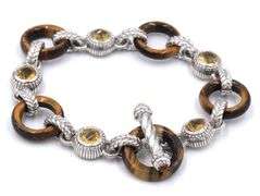 925 Sterling silver Judith Ripka citrine and Tiger eye link bracelet