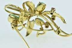 14K Yellow Gold Jade Pink Sapphire Floral Leaf Bunch Pin/Brooch
