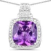 Genuine 5.85ct Amethyst Sterling Silver Pendant