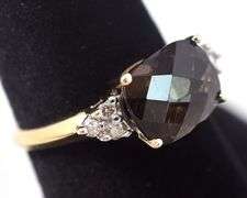 Wonderful 14K Yellow Gold Smokey Quartz and Diamond Ring