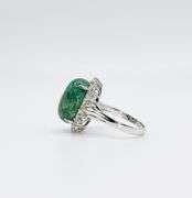 Mesmerizing Massive 12.50CTS Oval Cabochon-Cut Natural Emerald & 0.80CTW White Sapphire Ring in Ster