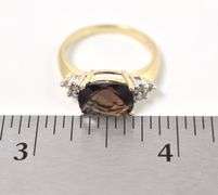 Wonderful 14K Yellow Gold Smokey Quartz and Diamond Ring