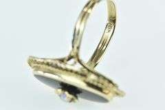 14K Yellow Gold Black Onyx Opal Filigree Halo Statement Ring