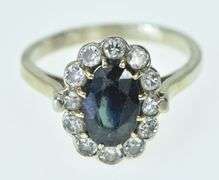 14K White Gold 2.00 Ctw Oval Sapphire Diamond Halo Ring