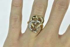 18K Yellow Gold Diamond Vintage Two Tone Interlocking Heart Ring
