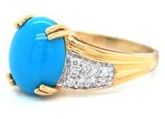 14kt Yellow gold Turquoise and diamond ring