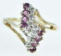 10K Yellow Gold Ruby Diamond Vintage Zig Zag Cluster Ring