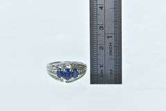 14K White Gold Oval Natural Sapphire Diamond Bypass Ring