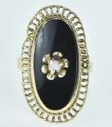 14K Yellow Gold Black Onyx Opal Filigree Halo Statement Ring