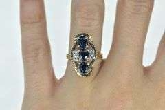 14K Yellow Gold 2.20 Ctw Oval Sapphire Diamond Statement Ring