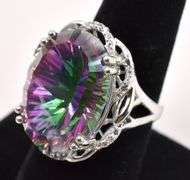 Brilliant 18.58CTS Mystic Quartz & 0.28CTW White Topaz Ring in Sterling Silver