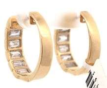 New 2.03ctw Baguette Diamond Bezel Set Hoop Earrings in 14K