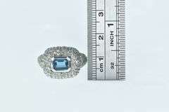 14K White Gold 1.75 Ctw Aquamarine Pave Diamond Statement Ring