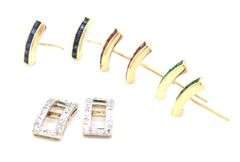 14kt Yellow gold ruby, Sapphire, Emerald and diamond Interchangeable earrings