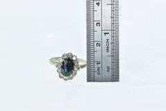 14K White Gold 2.00 Ctw Oval Sapphire Diamond Halo Ring