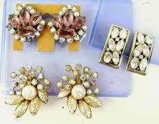 3 Pairs Vintage Rhinestone Earrings