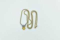 18K Yellow Gold Princess Citrine Diamond Popcorn Designer Necklace