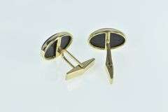 14K Yellow Gold Oval Black Onyx Cabochon Vintage Cuff Links