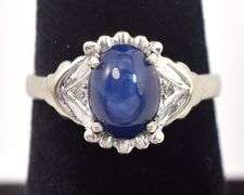 Dazzling 10K White Gold Star Sapphire and Diamond Ring