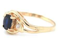 14kt Yellow gold blue sapphire and diamond accent ring