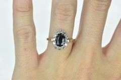 14K White Gold 2.00 Ctw Oval Sapphire Diamond Halo Ring