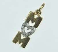 14K Yellow Gold Diamond Mom Heart Love Mother's Day Charm/Pendant