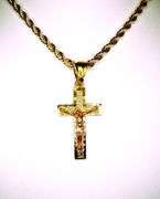 14 Kt Plated Rose Gold and Yellow Gold. Two Tone Rose Gold and Yellow Gold Jesus Cross Pendant Neckl