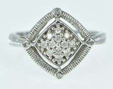 10K White Gold Squared Diamond Pave Domed Statement Ring