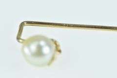 10K Yellow Gold 6.5mm Vintage Pearl Dangle Charm Ornate Stick Pin