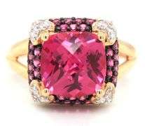 14kt Yellow gold pink topaz and diamond cocktail ring