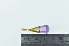 14K Yellow Gold Ornate Amethyst Etruscan Revival Drop Pendant