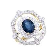14KT Yellow Gold 2.05ct Blue Sapphire and Diamond Ring