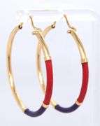 18kt Yellow gold Pink Purple Enamel hoop earrings