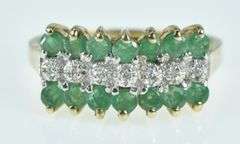 10K Yellow Gold Squared Diamond Emerald Statement Band Ring