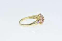 14K Yellow Gold Pink Topaz Round Cluster Cocktail Ring