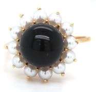 14kt Yellow gold black onyx and pearl cocktail ring