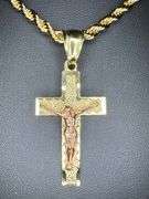 14 Kt Plated Rose Gold and Yellow Gold. Two Tone Rose Gold and Yellow Gold Jesus Cross Pendant Neckl
