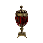 Gorgeous Red Blown Glass and Brass Covered Urn or Apothecary Compote With Pedestal
