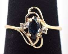Whimsical 10K Yellow Gold Diamond and Blue Sapphire Gemstone Ring