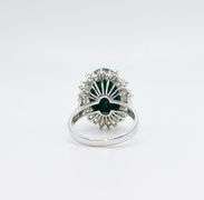 Mesmerizing 11.00CTS Oval Cabochon-Cut Emerald & 1.00CTW White Sapphire Ring in Sterling Silver