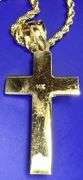 14 Kt Plated Rose Gold and Yellow Gold. Two Tone Rose Gold and Yellow Gold Jesus Cross Pendant Neckl
