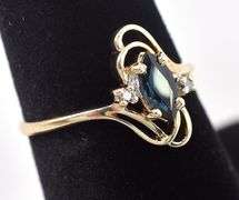 Whimsical 10K Yellow Gold Diamond and Blue Sapphire Gemstone Ring