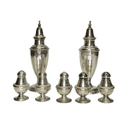Vintage Sterling and Silver Plated Shakers Dunkirk and Paris WM Rogers & Son, Lot of 7