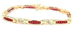 10kt Yellow gold Princess cut ruby and diamond tennis invisible set bracelet
